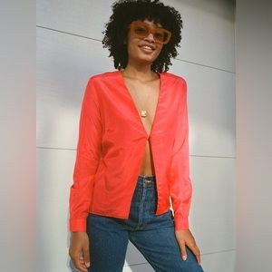 Ciao Lucia Coral Satin V-Neck Button-Front Blouse